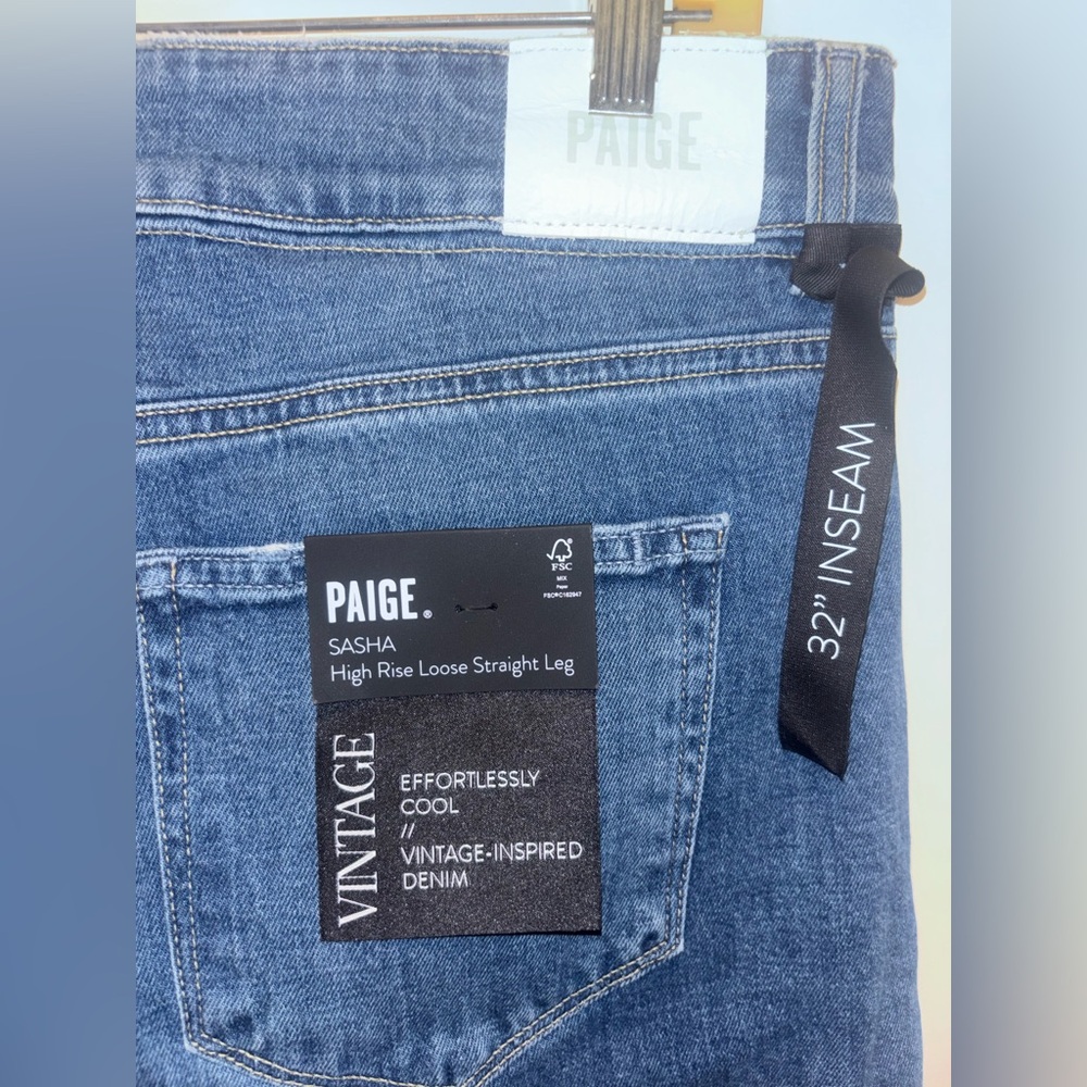 NWT Paige Sasha high-rise, wide leg jeans, medium wash 32 - Picture 8 of 14